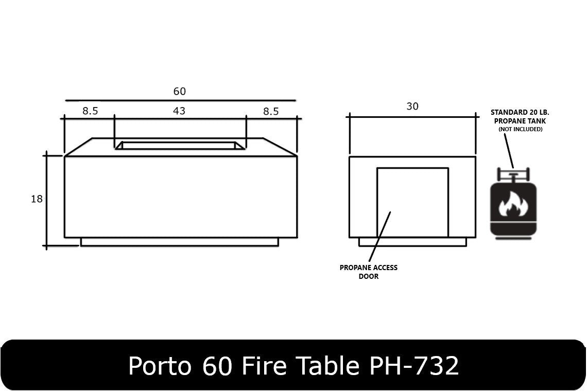 Prism Hardscapes Porto 60 Rectangle Propane Fire Table