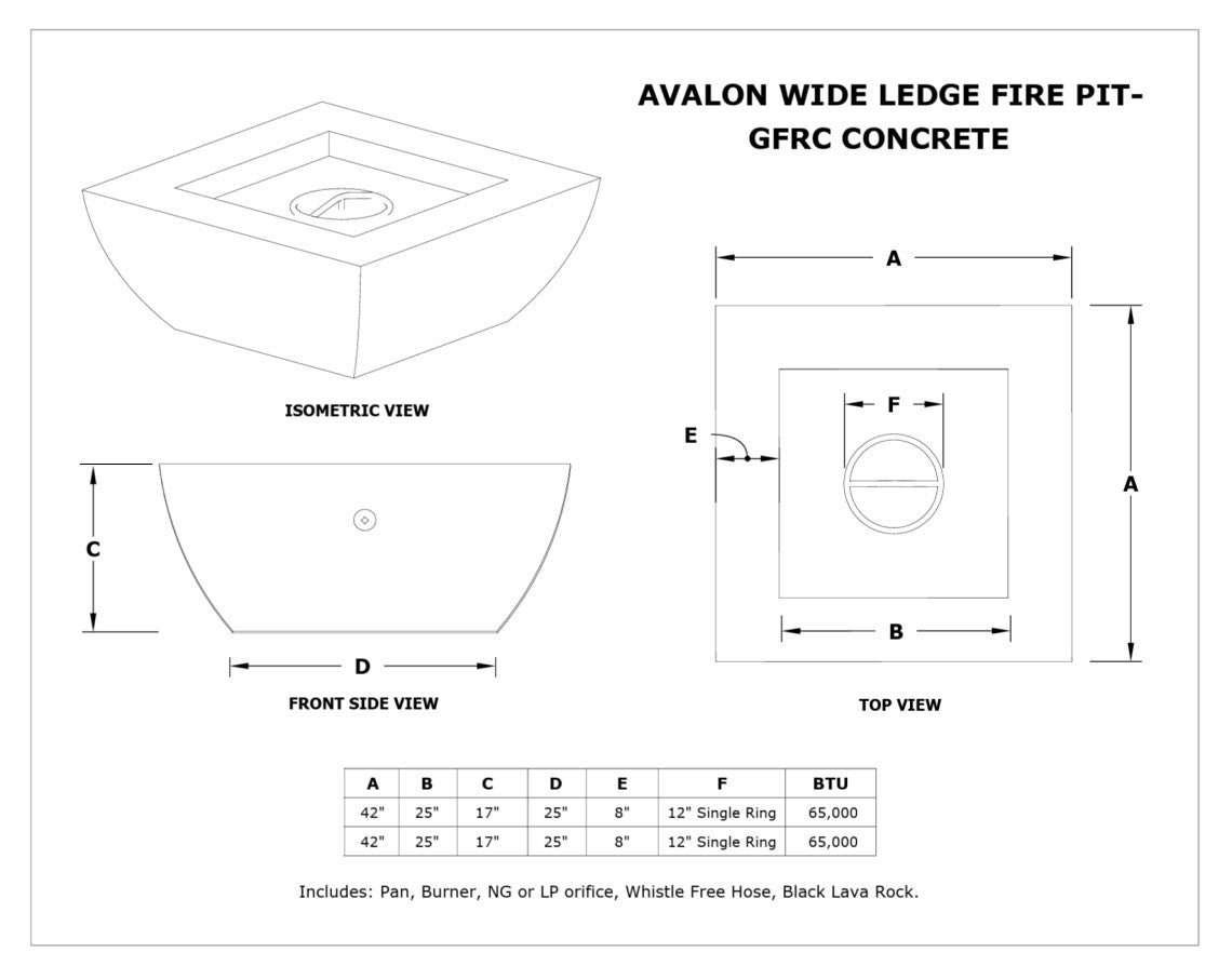 The Outdoor Plus Avalon Wide Ledge Square Gas Fire Pit