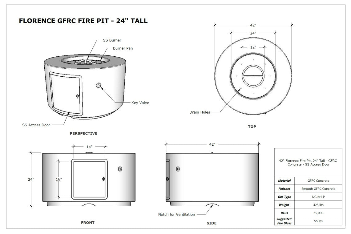 The Outdoor Plus 42in Florence Tall Round Gas Fire Pit