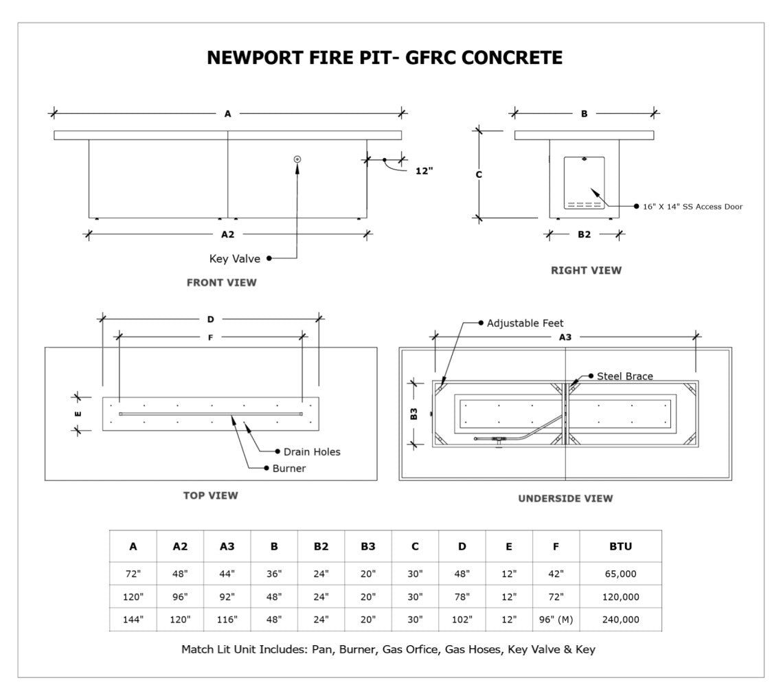 The Outdoor Plus Newport Rectangle Gas Fire Pit