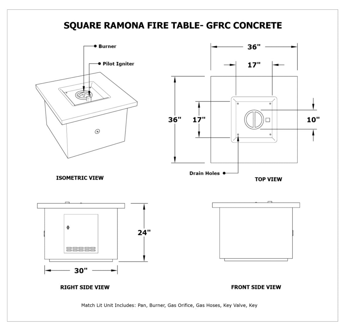 The Outdoor Plus Ramona 36in Square Gas Fire Table