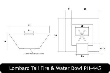 Prism Hardscapes Lombard-P Tall 32in Square Gas Fire & Water Bowl