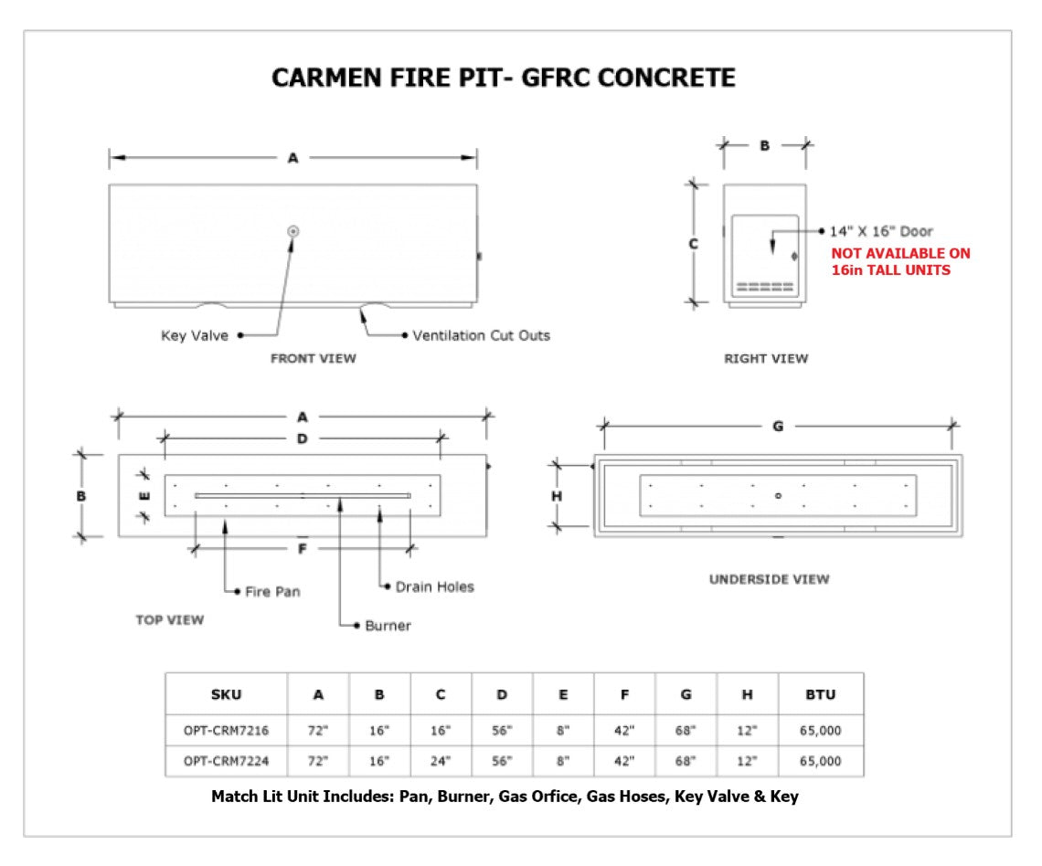 The Outdoor Plus Carmen Rectangle Gas Fire Pit
