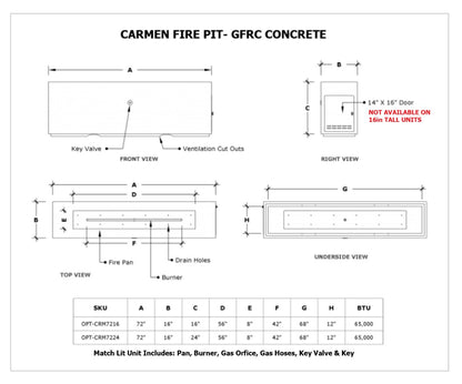 The Outdoor Plus Carmen Rectangle Gas Fire Pit