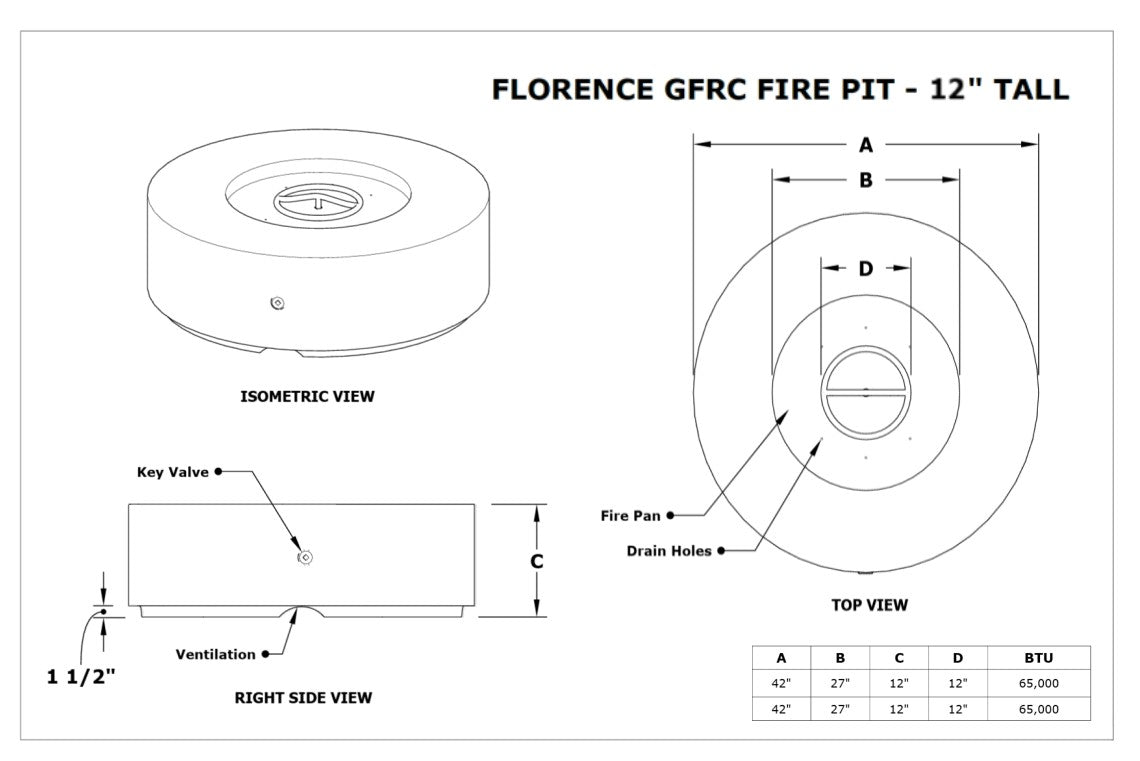 The Outdoor Plus 42in Florence Low Profile Round Gas Fire Pit
