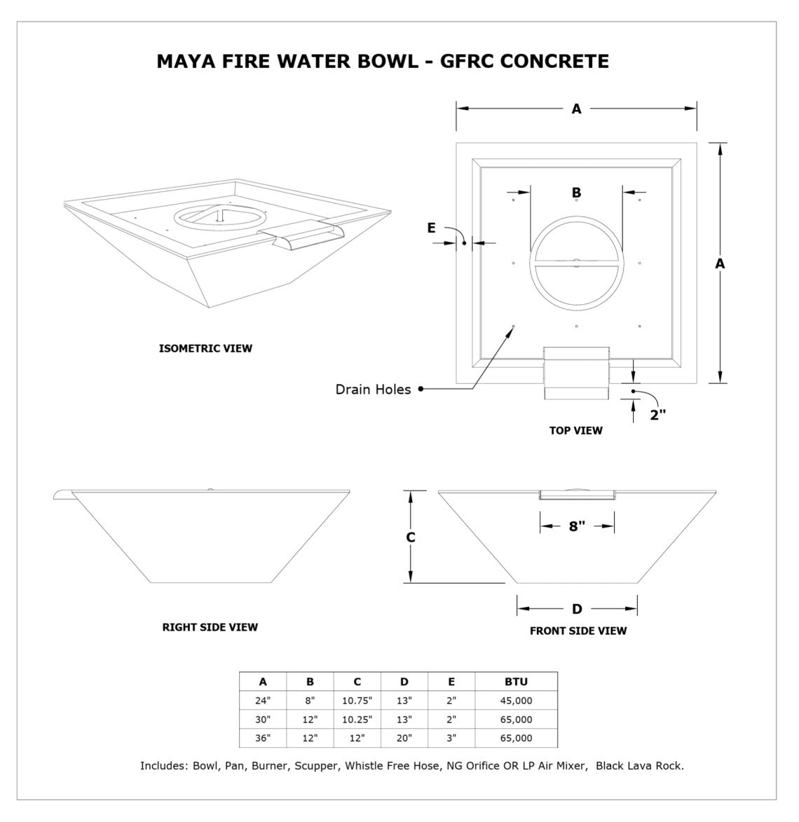 The Outdoor Plus Maya Square Gas Fire & Water Bowl