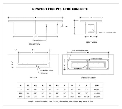 The Outdoor Plus Newport Rectangle Gas Fire Pit