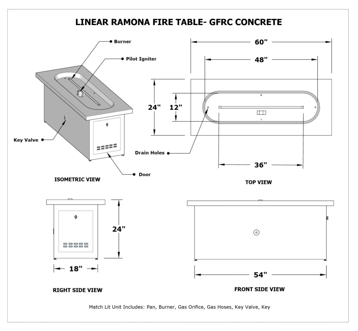 The Outdoor Plus Ramona 60in Rectangle Gas Fire Table