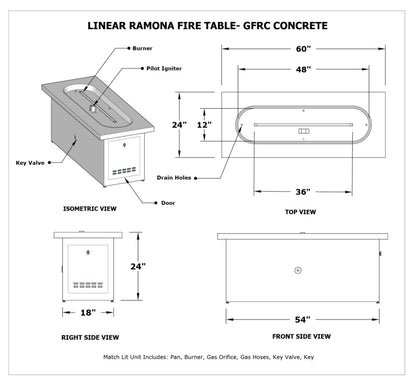 The Outdoor Plus Ramona 60in Rectangle Gas Fire Table