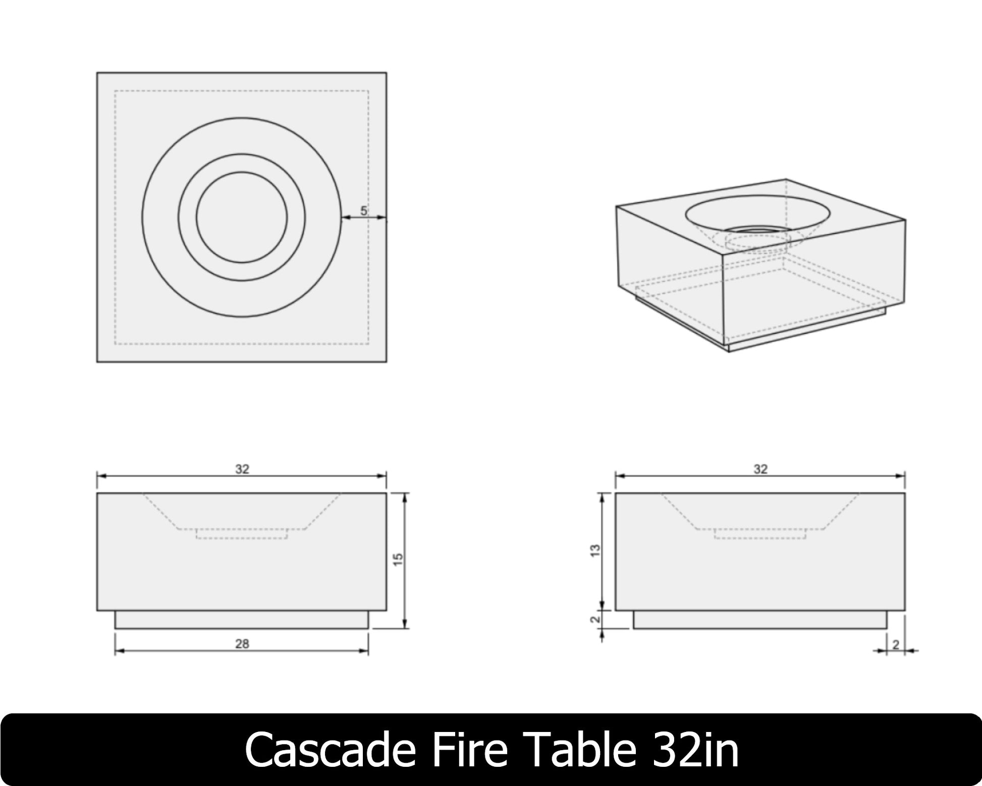 Freedom Fire Pits Cascade Square Gas Fire Pit Table